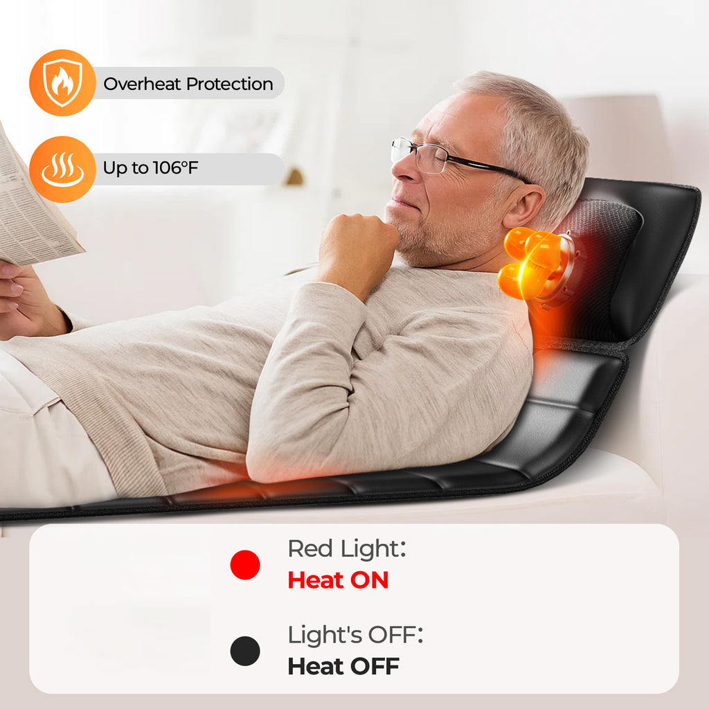 Colchón Masajeador Plegable Full-Body con Calor Inteligente – Masaje Vibratorio Multi-Zona para Cuello, Hombros, Espalda, Glúteos y Piernas – 9 Intensidades, 8 Modos, Temporizador Ajustable, Portátil para Casa y Viaje