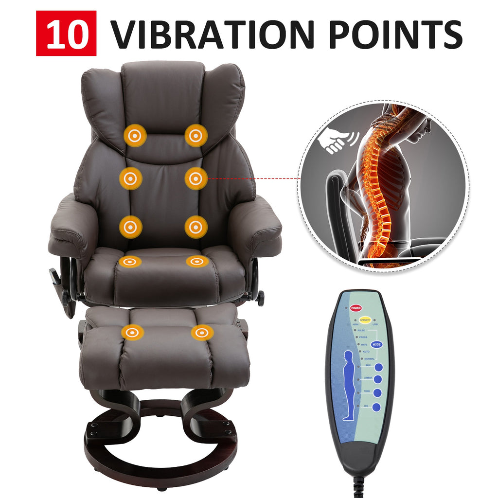 Massage Sofa Recliner Chair w/ Footrest, 10 Vibration Point, Faux PU Leather, Brown