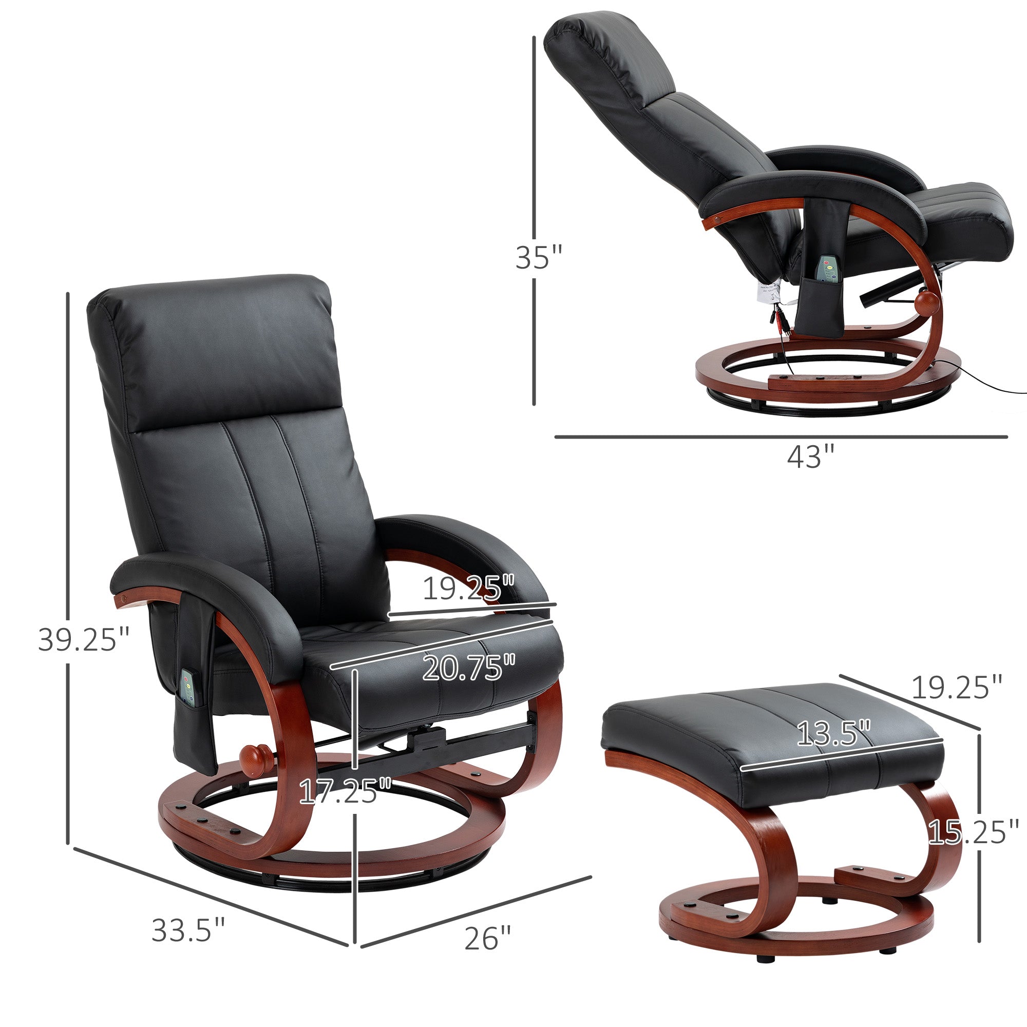 Vibration Recliner Chair with Ottoman and Remote