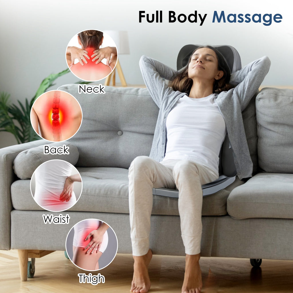 Relaxing Massage Neck & Back Massager, 3D Kneading, Heat & Vibration, 3 Modes, 15-Min Auto Shutdown, Home & Car Use, Gift