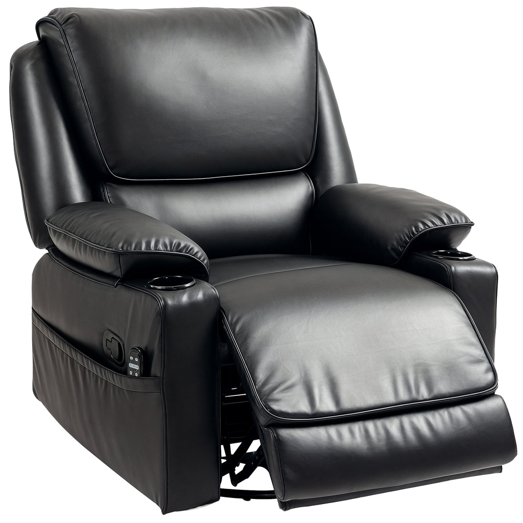 Recliner Massage Armchair with Heat Oversized Swivel Rocker with Footrest Remote and Side Pockets Black