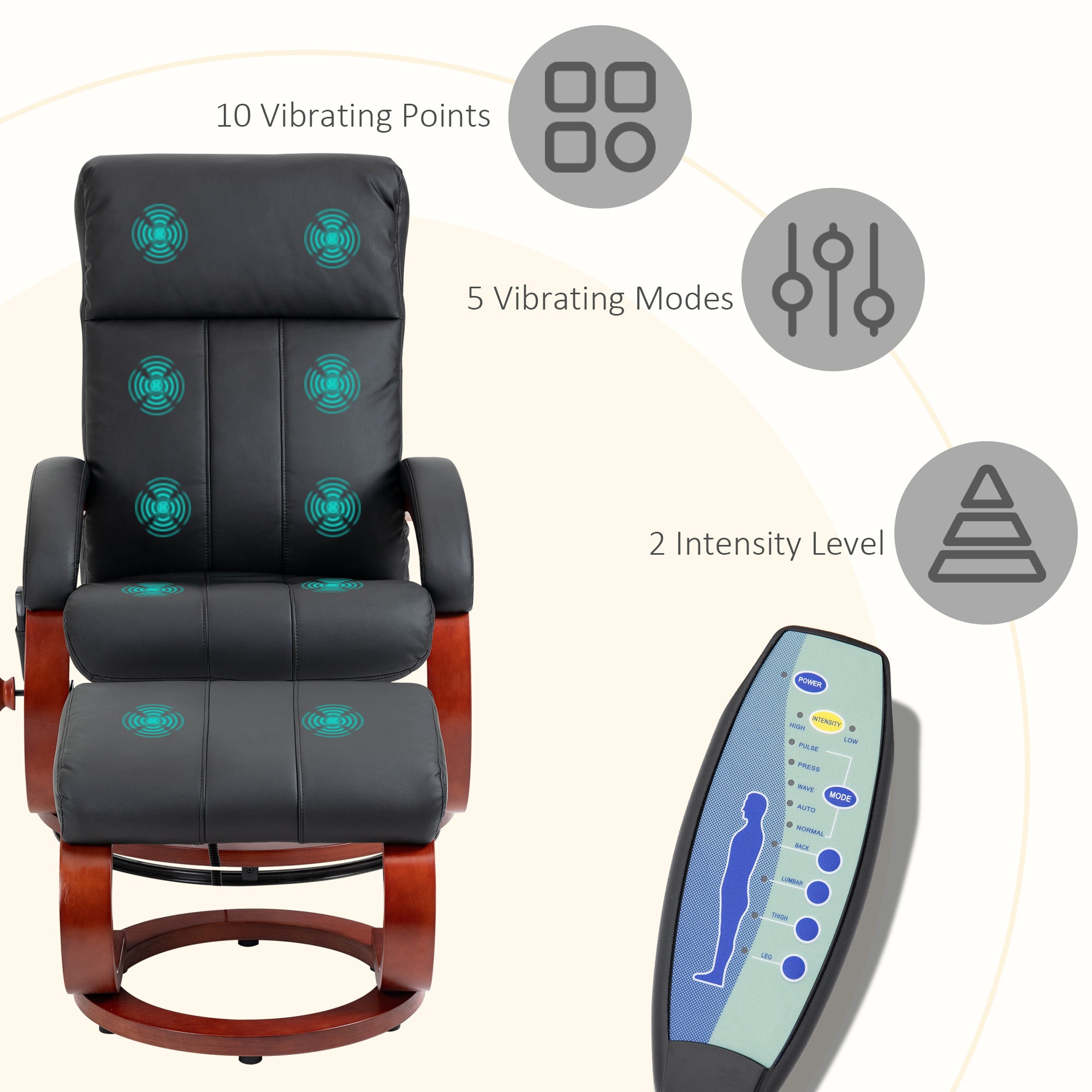 Vibration Recliner Chair with Ottoman and Remote