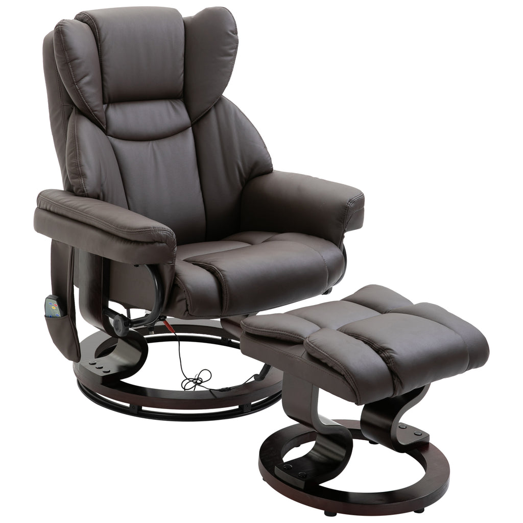 Massage Sofa Recliner Chair w/ Footrest, 10 Vibration Point, Faux PU Leather, Brown